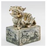 Chinese Green Hardstone Carved Chilong Seal