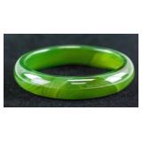 Chinese Green Chalcedony Carved Bangle Certificate