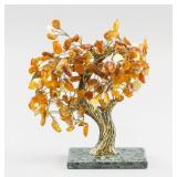 Chinese Natural Amber Carved Tree with Base