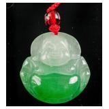 Chinese Green Jade Carved Happy Buddha Pendant