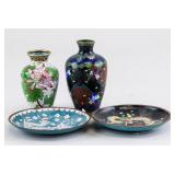 Four Assorted Chinese Cloisonne Vases and Plates
