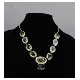 Vintage Alpaca Inlaid Abalone & Onyx Necklace