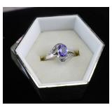 Silver-plated Tanzanite & Diamond Ring GLA $1344