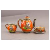 Japanese Orange Porcelain Tea Set w/ Mark