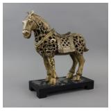 Yellow Wood Carved Tang Style Horse Sculpture
