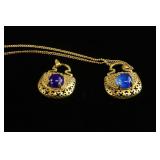 Chinese Gold-plated Blue Stone Pendants 2pc