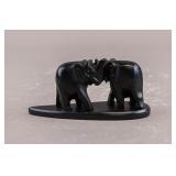 Vintage Black Lacquered Wood Carved Elephants