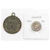 1946 Canada 5 Cent Coin & USA Veteran Round Metal