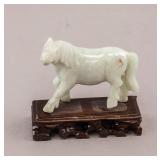Chinese White Jade Carved Horse w/ Stand