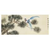 Shujuan 20th. C Chinese Watercolor Birds Scroll