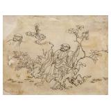 18th Century Chinese Drawing of Monk on Paper
