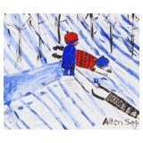 Allen Sapp Canadian Acrylic Canvas Sketch 2 Boys