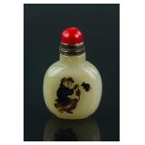 Chinese Milky Agate Snuff Bottle with Coral Cap