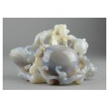 Rare 18th/ 19th C. Agate Carved Chilong & Lingzhi