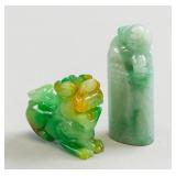 Two Assorted Chinese Green Jade Carved Seal & Pixi