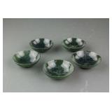 5 PC Chinese Small Hetian Green Jade Cups