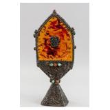 Tibetan Bronze and Amber Torma w/ Thunderbolt Mark