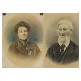 Pair of Charcoal Portrait Paintings Dated 1904