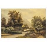 19 C British Landscape Oil Canvas Signed Illegibly