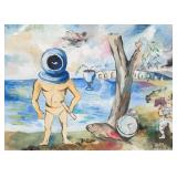 David Burliuk Ukrainian Futurist Gouache on Paper