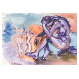 Italian Modernist Watercolor Signed Illegibly