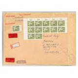 13 German 10 Pfennig Stamps w/ Envelope