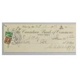 1936 Canadian Bank of Commerce Cheque with 2 Stamp