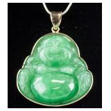 Burma Green Jadeite Buddha Pendant 10k Gold Clasp
