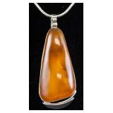Chinese Sterling Silver Amber Necklace
