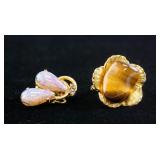 Two Assorted Amber-Like Ring and Gem-Set Brooch