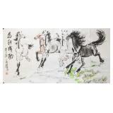 Chinese Watercolor Horses Artist Signed Sealed