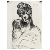 Pablo Picasso Spanish Cubist Charcoal on Paper