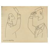 American Pop Ink on Paper Drawing Signed Illegibly