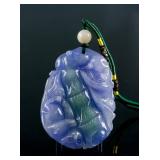 Chinese Blue and White Hardstone Bamboo Pendant
