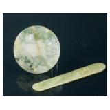 Two Assorted Chinese Green Hardstone Pendants