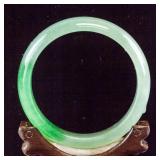 Chinese Green and White Hardstone Carved Bangle