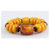 Chinese Amber Bracelet Round & Cylinder Beads