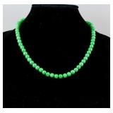 Chinese Green Hardstone Carved Round Bead Necklace