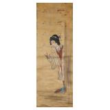 16-18 C Unknown Japanese Watercolour Scroll Signed