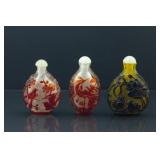 3 Pieces Chinese Peking Glazed Snuff Bottles