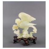 Chinese Green Hardstone Carved Eagle with Stand