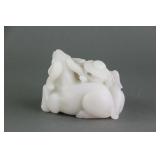 Chinese White Hardstone Carved Rams Statue