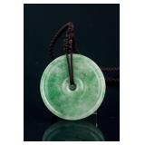 Chinese Hetian Green Jade Carved Round Pendant