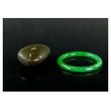 Burma Green Jadeite Bangle & Green Jade Raw Stone