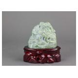 Hetian Green Jade Carved Boulder with Stand