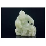 Chinese Hetian White Jade Carved Warrior Statue