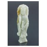 Chinese Hetian White Jade Hand Carved Guanyin