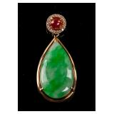 18k Yellow Gold Green Jade Tear Pendant