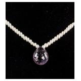 Pearl Necklace w/ 5.00ct Amethyst Drop RV$600