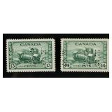 2 PC 1943 Canada 13 & 14 Cents OHMS Stamp